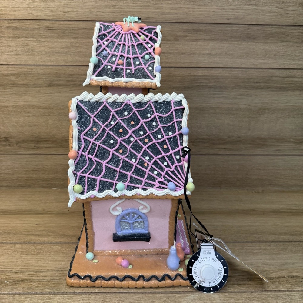 Ghoulish Garden HALLOWEEN Gingerbread Haunted House Lighted Pink Decor READ - Picture 10 of 10